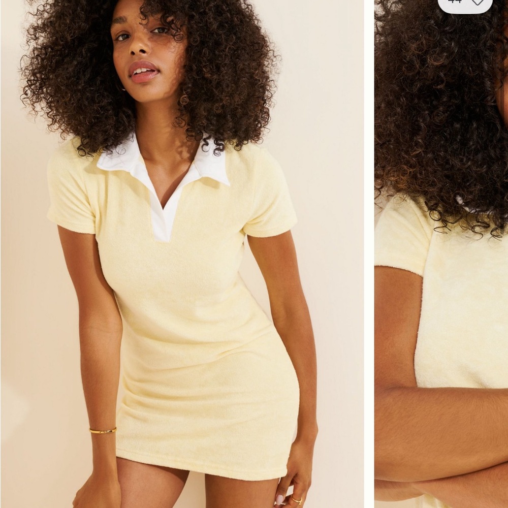 Free people Yellow Terry Polo Mini Dress with White Collar